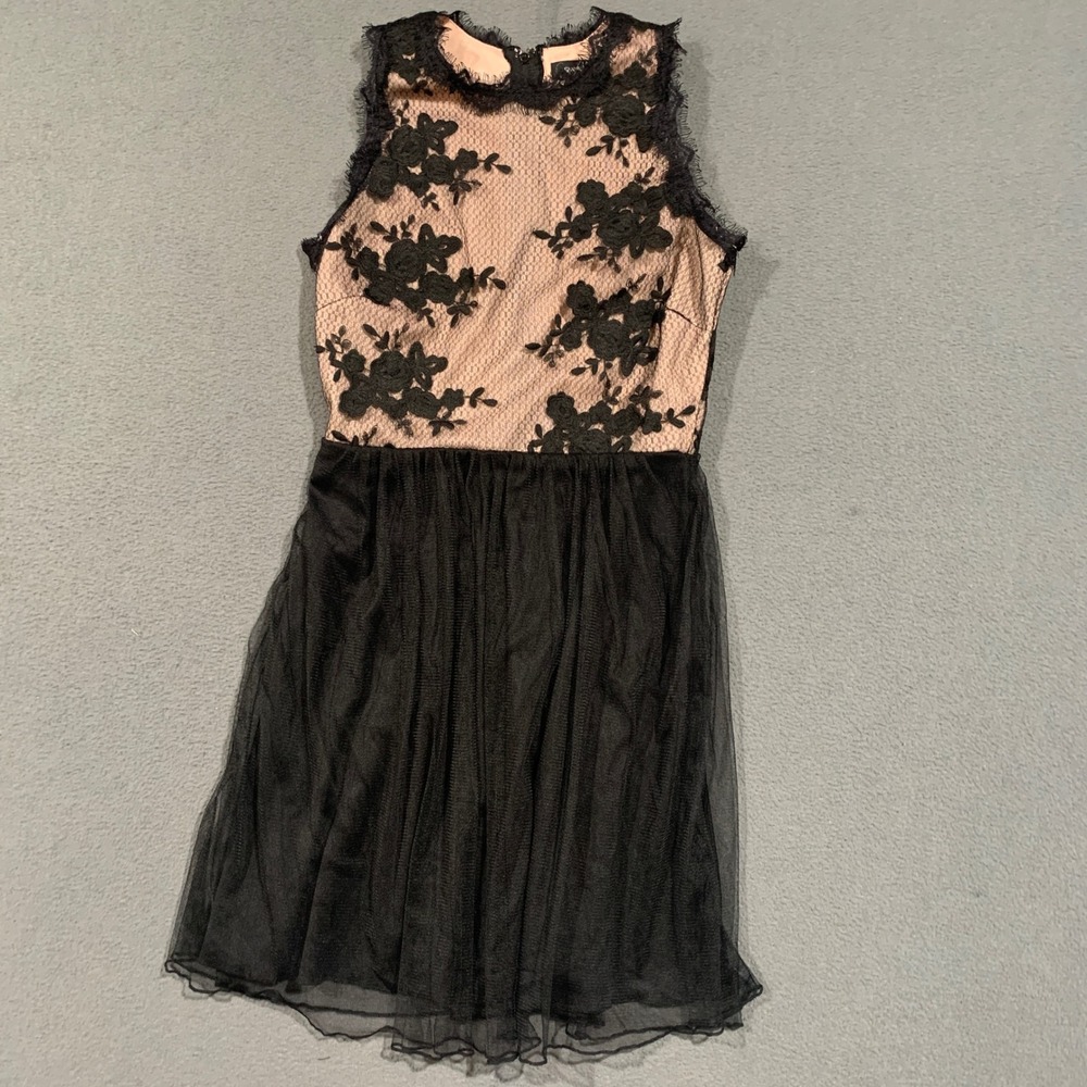 Speechless Fit & Flare Dress Women 5 Black Nude Lace Tulle Sleeveless